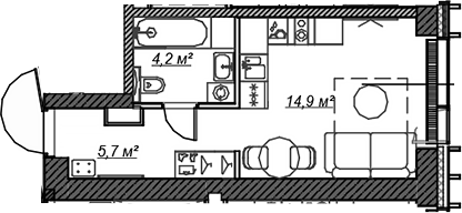 Планировка — Веер, Студия, 25 м²