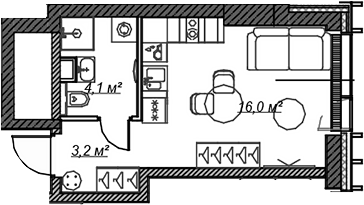 Планировка — Веер, Студия, 23 м²