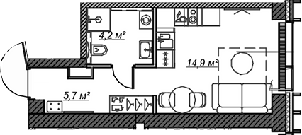 Планировка — Веер, Студия, 25 м²