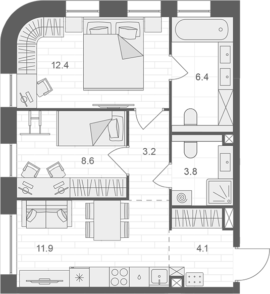 Планировка — АРТЕЛЬ, 2-комн., 50 м²