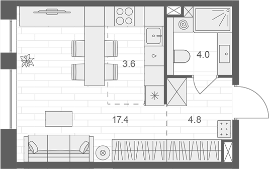 Планировка — АРТЕЛЬ, Студия, 30 м²
