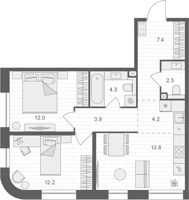 Планировка — АРТЕЛЬ, 3-комн., 60 м²