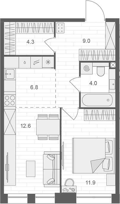 Планировка — АРТЕЛЬ, 2-комн., 49 м²