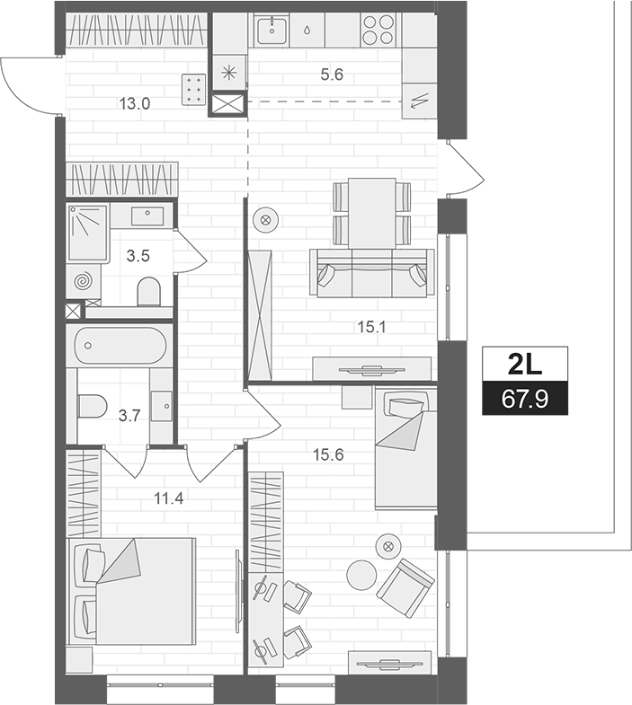 Планировка — АРТЕЛЬ, 3-комн., 68 м²