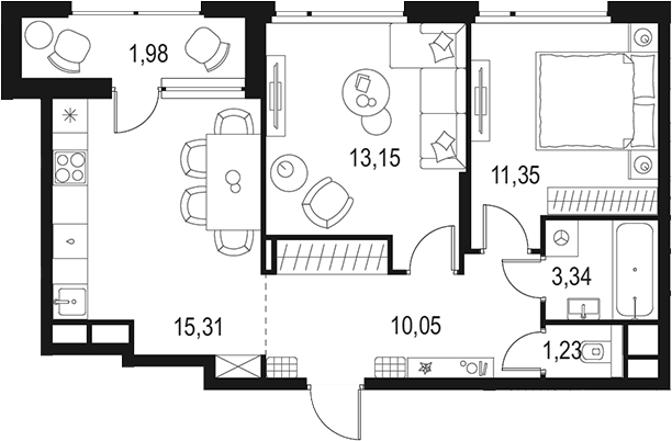 Планировка — Левел Лесной, 2-комн., 54 м²