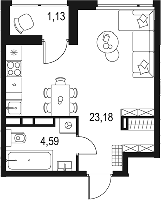 Планировка — Левел Лесной, Студия, 28 м²