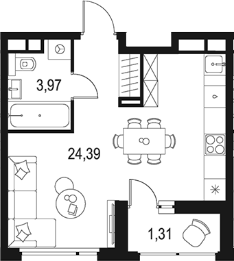 Планировка — Левел Лесной, Студия, 28 м²