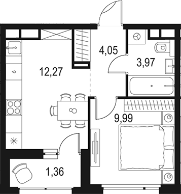 Планировка — Левел Лесной, 1-комн., 30 м²