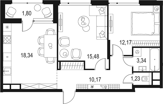 Планировка — Левел Лесной, 2-комн., 61 м²