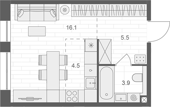 Планировка — АРТЕЛЬ, Студия, 30 м²