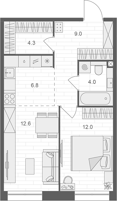 Планировка — АРТЕЛЬ, 2-комн., 49 м²