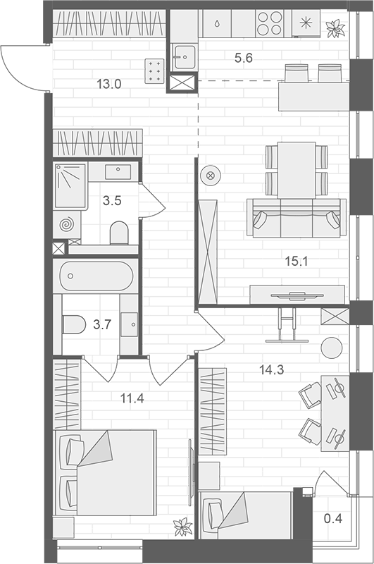 Планировка — АРТЕЛЬ, 3-комн., 67 м²