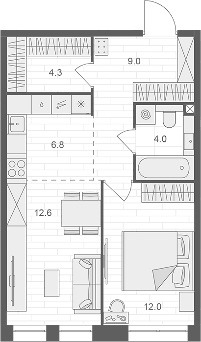 Планировка — АРТЕЛЬ, 2-комн., 49 м²