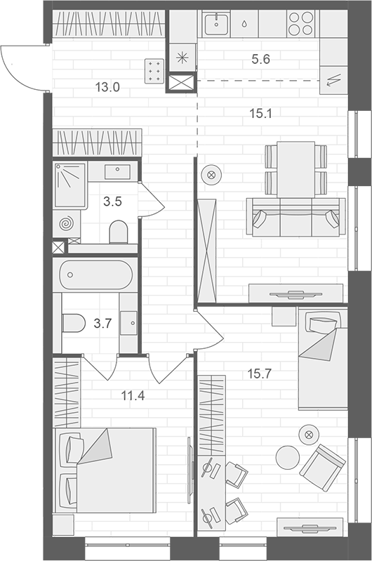 Планировка — АРТЕЛЬ, 3-комн., 68 м²