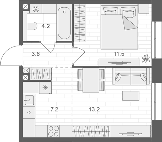 Планировка — АРТЕЛЬ, 2-комн., 40 м²