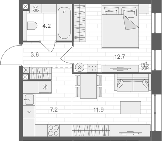 Планировка — АРТЕЛЬ, 2-комн., 40 м²