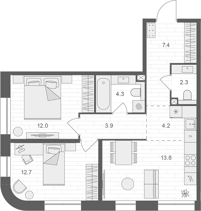 Планировка — АРТЕЛЬ, 3-комн., 61 м²