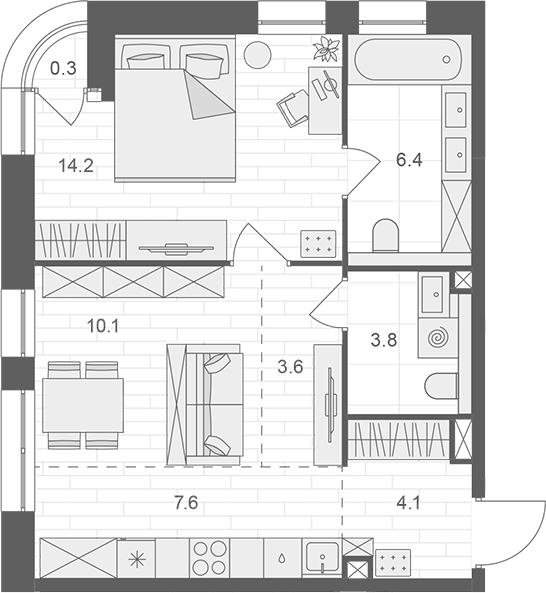 Планировка — АРТЕЛЬ, 2-комн., 50 м²