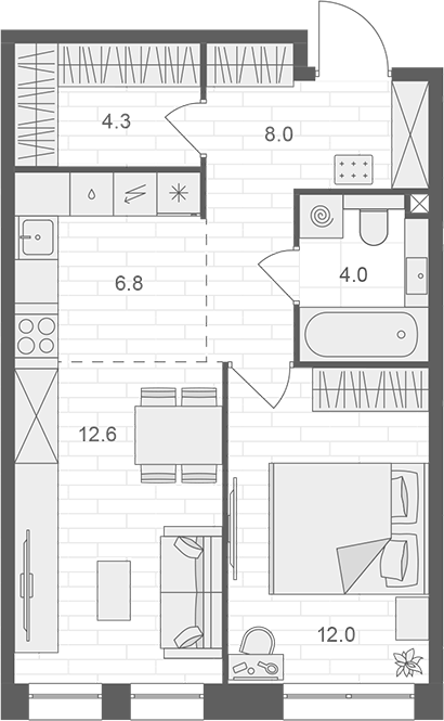 Планировка — АРТЕЛЬ, 2-комн., 48 м²