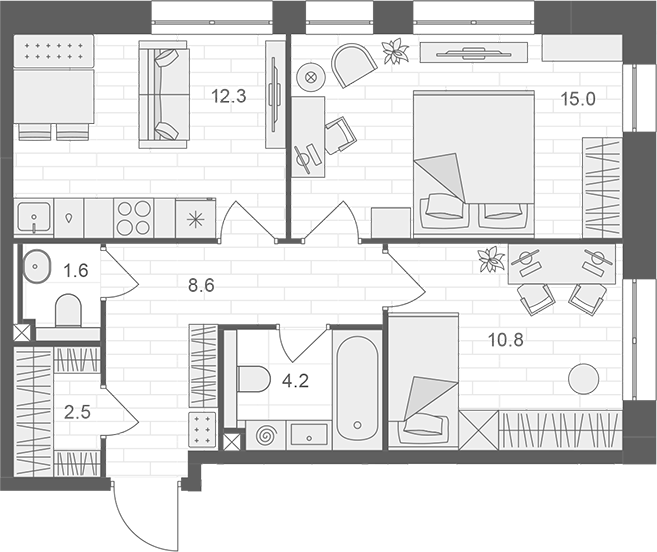 Планировка — АРТЕЛЬ, 2-комн., 55 м²