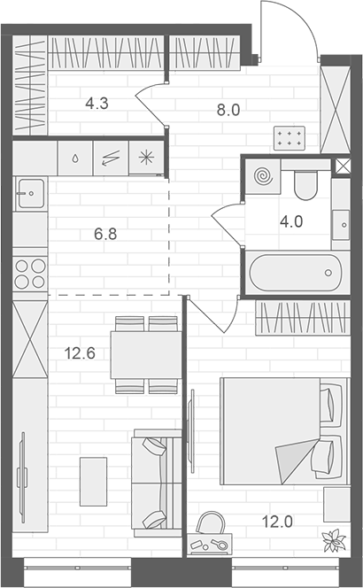 Планировка — АРТЕЛЬ, 2-комн., 48 м²