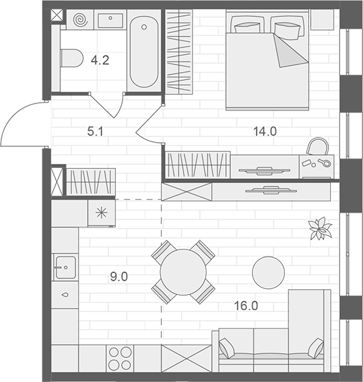 Планировка — АРТЕЛЬ, 2-комн., 48 м²