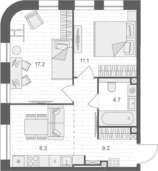 Планировка — АРТЕЛЬ, 2-комн., 51 м²