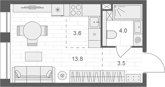 Планировка — АРТЕЛЬ, Студия, 25 м²