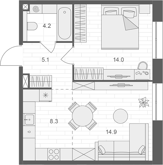 Планировка — АРТЕЛЬ, 2-комн., 47 м²