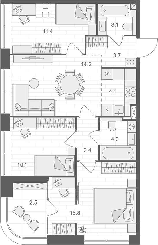 Планировка — АРТЕЛЬ, 4-комн., 69 м²