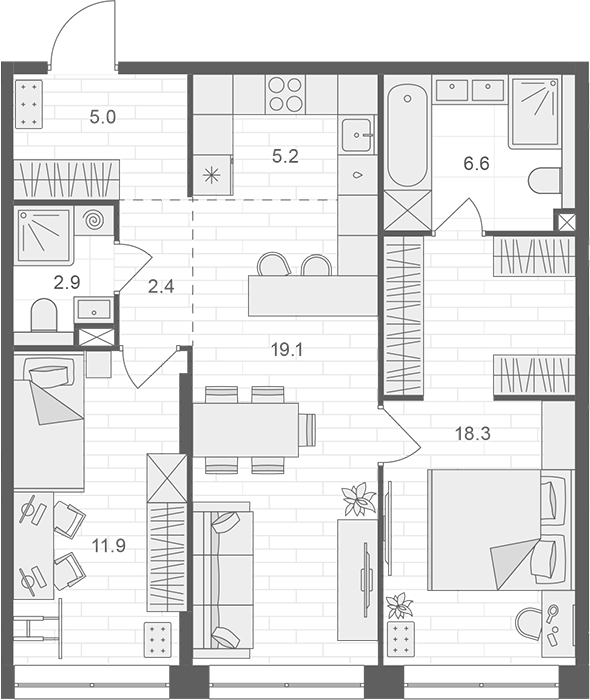 Планировка — АРТЕЛЬ, 3-комн., 71 м²