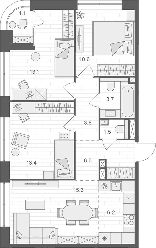 Планировка — АРТЕЛЬ, 4-комн., 74 м²