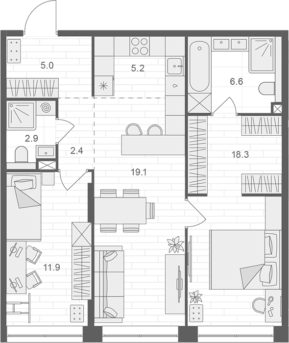 Планировка — АРТЕЛЬ, 3-комн., 71 м²