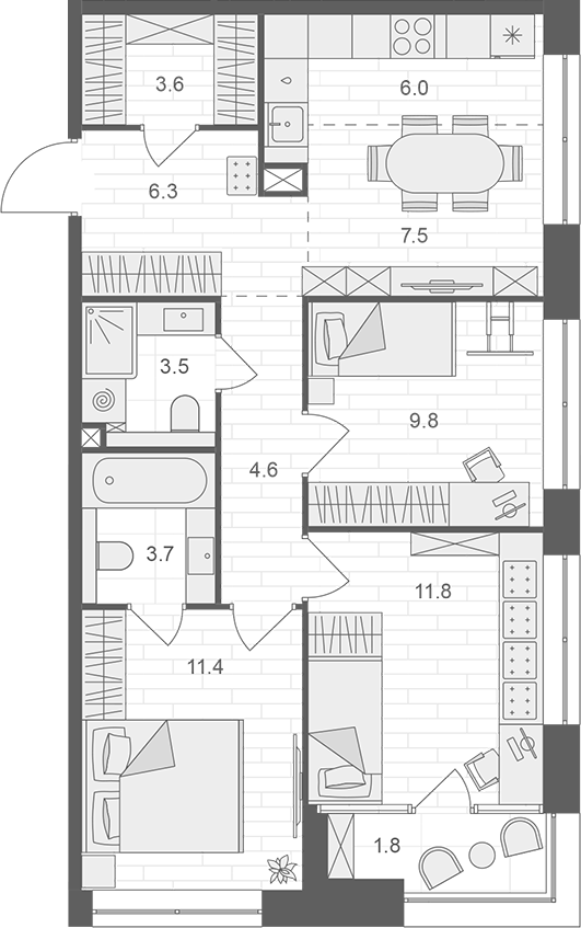 Планировка — АРТЕЛЬ, 4-комн., 68 м²