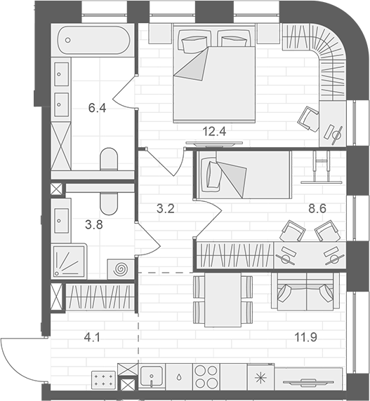 Планировка — АРТЕЛЬ, 2-комн., 50 м²