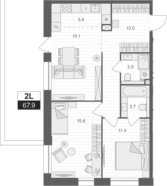 Планировка — АРТЕЛЬ, 3-комн., 68 м²