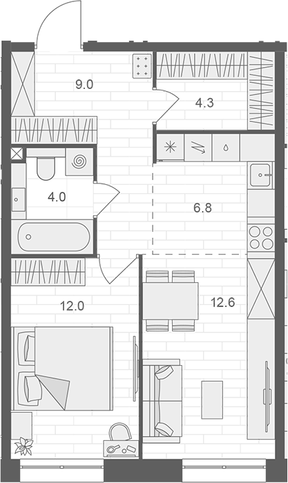 Планировка — АРТЕЛЬ, 2-комн., 49 м²
