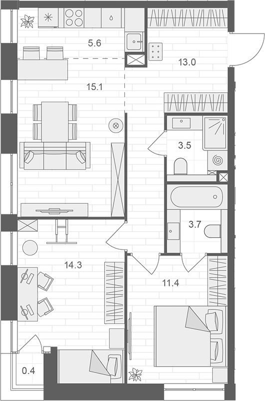 Планировка — АРТЕЛЬ, 3-комн., 66 м²