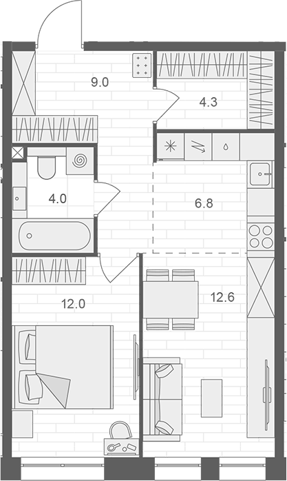 Планировка — АРТЕЛЬ, 2-комн., 49 м²