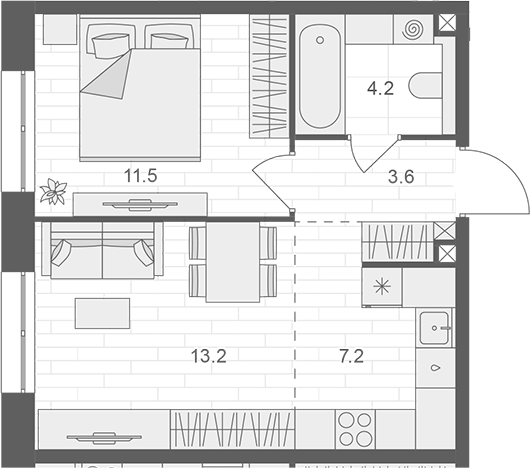 Планировка — АРТЕЛЬ, 2-комн., 40 м²