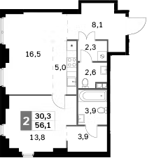 Планировка — Sydney City, 2-комн., 56 м²