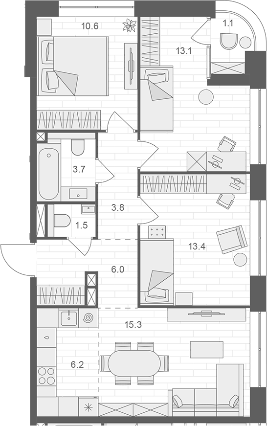 Планировка — АРТЕЛЬ, 4-комн., 73 м²