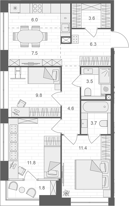 Планировка — АРТЕЛЬ, 4-комн., 67 м²