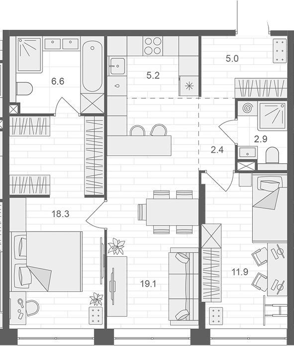 Планировка — АРТЕЛЬ, 3-комн., 71 м²