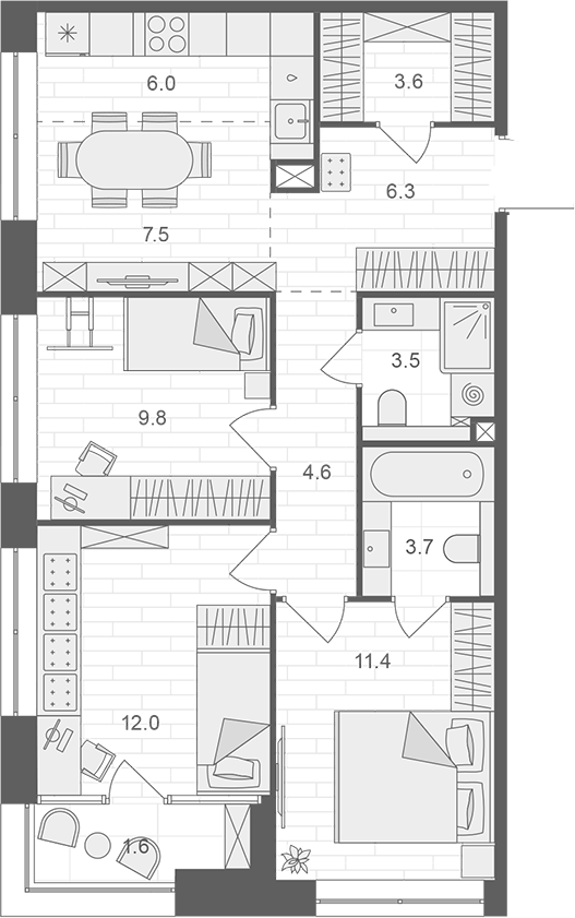 Планировка — АРТЕЛЬ, 4-комн., 68 м²