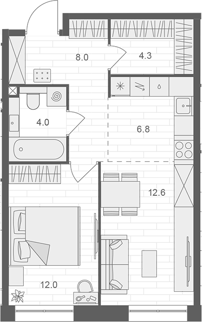 Планировка — АРТЕЛЬ, 2-комн., 48 м²