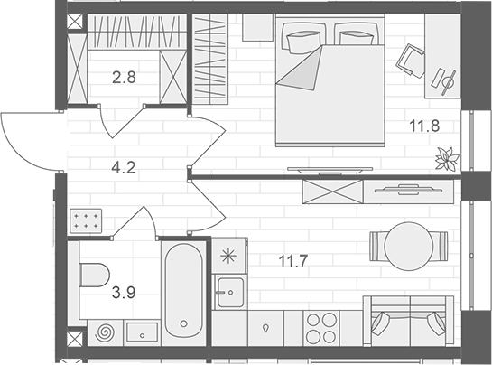 Планировка — АРТЕЛЬ, 1-комн., 34 м²