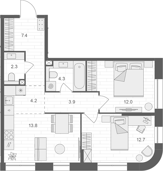 Планировка — АРТЕЛЬ, 3-комн., 61 м²