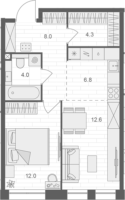 Планировка — АРТЕЛЬ, 2-комн., 48 м²