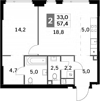 Планировка — Sydney City, 2-комн., 57 м²